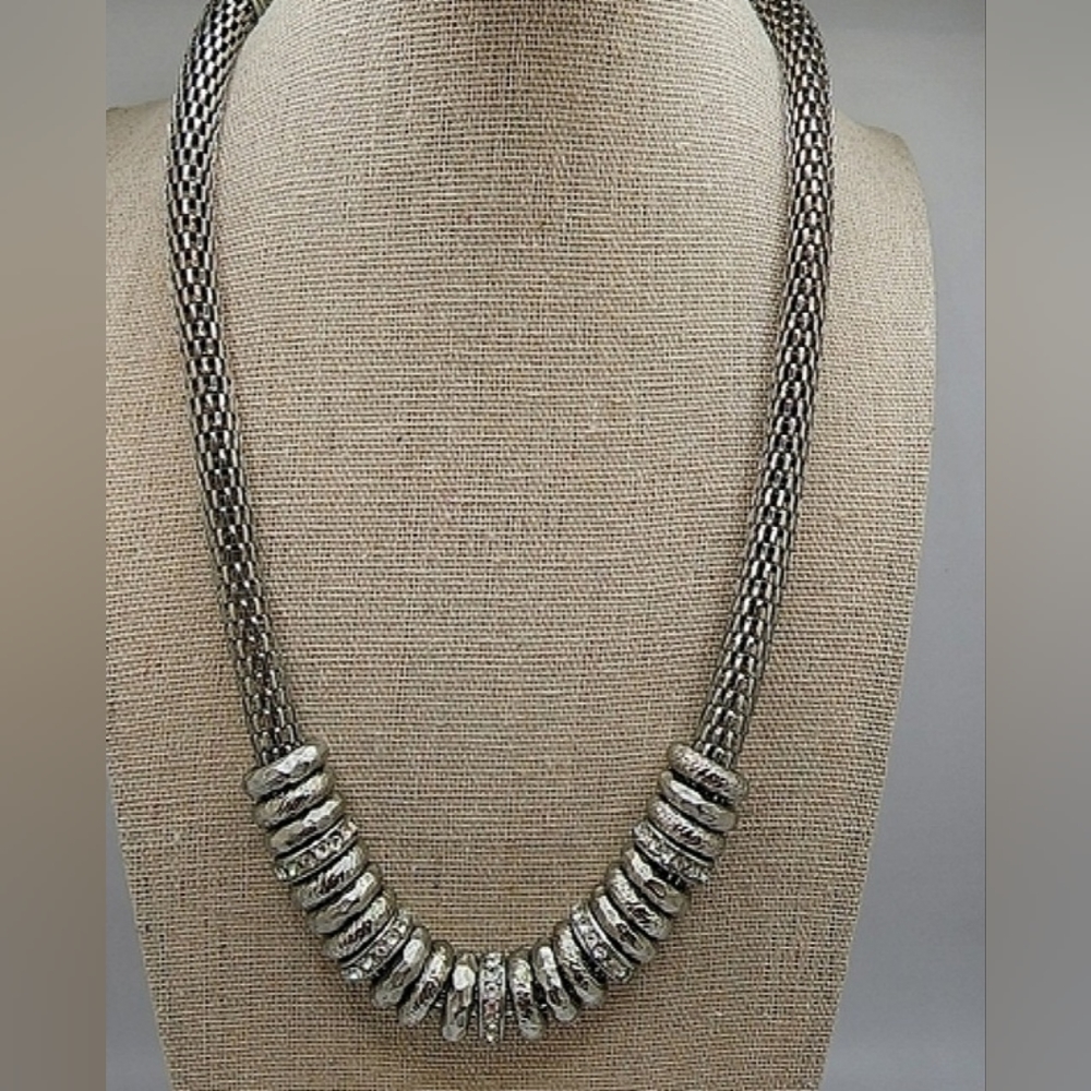 Silver Rope Necklace with Clear Stones